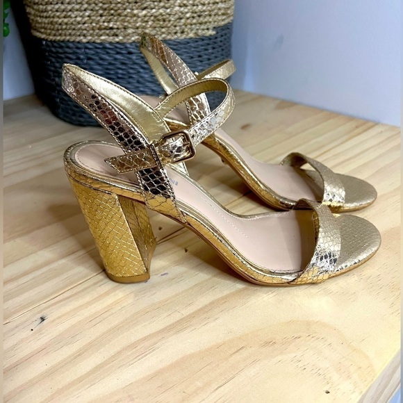 gianni BINI MCKARIA SAND GOLD BLOCK HEEL SLINGBACK DRESS SANDALS Size 7 - Picture 2 of 11